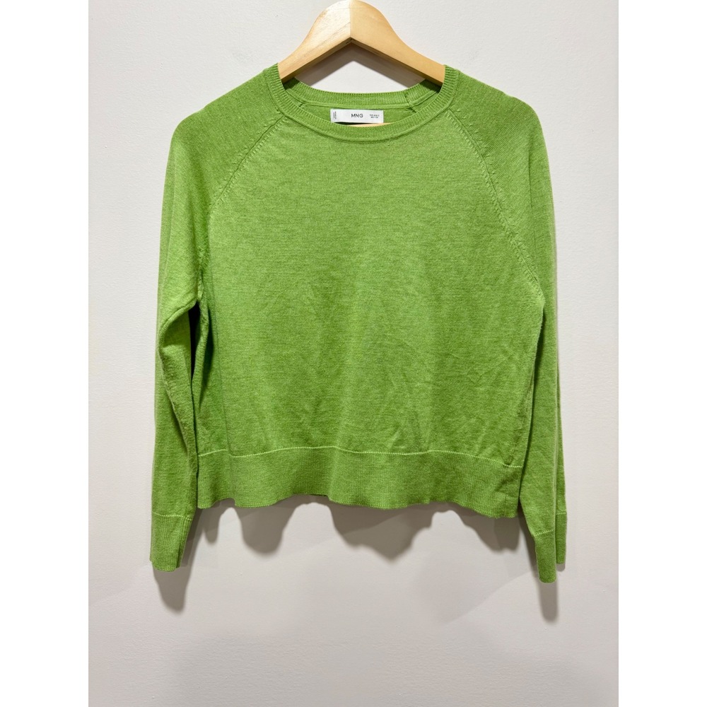Mango MNG Women Green Lightweight Knit Raglan Sleeve Crew Neck Sweater Size S